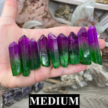 Load image into Gallery viewer, Enhanced Quartz Points - Purple and Green Aura
