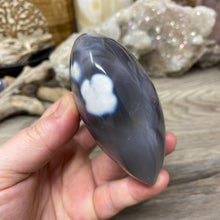 Load image into Gallery viewer, Orca ~ Blue Agate Heart Palm Stone #02