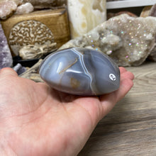 Load image into Gallery viewer, Orca ~ Blue Agate Heart Palm Stone #02