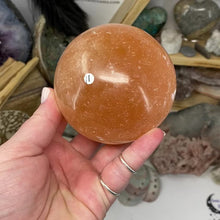 Load and play video in Gallery viewer, Selenite Peach Large Sphere #11