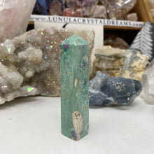 Load image into Gallery viewer, Ruby and Kyanite in Fuchsite Tower #01