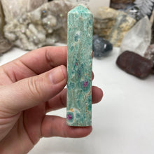 Load image into Gallery viewer, Ruby and Kyanite in Fuchsite Tower #01