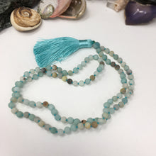 Load image into Gallery viewer, Matte Black Gold Amazonite 108 6mm Beads Handmade with Light Blue Tassel #01