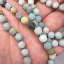 Load image into Gallery viewer, Matte Black Gold Amazonite 108 6mm Beads Handmade with Light Blue Tassel #02