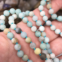 Load image into Gallery viewer, Matte Black Gold Amazonite 108 6mm Beads Handmade with Light Blue Tassel #02