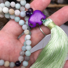 Load image into Gallery viewer, Matte Black Gold Amazonite and Amethyst 108 6mm Beads Handmade with Light Green Tassel