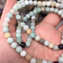 Load image into Gallery viewer, Matte Black Gold Amazonite and Amethyst 108 6mm Beads Handmade with Light Green Tassel