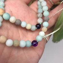 Load image into Gallery viewer, Matte Black Gold Amazonite and Amethyst 108 6mm Beads Handmade with Light Green Tassel