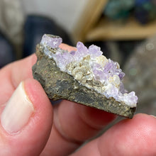 Chargez l'image dans la visionneuse de la galerie, Amethyst Crystals on Sparkling Quartz Chalcedony - India Specimen #06
