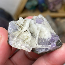 Chargez l'image dans la visionneuse de la galerie, Amethyst Crystals and Chabazite on Sparkling Quartz Chalcedony in Basalt - India Specimen #10