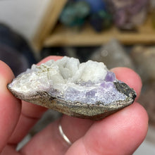 Chargez l'image dans la visionneuse de la galerie, Amethyst Crystals and Chabazite on Sparkling Quartz Chalcedony in Basalt - India Specimen #10