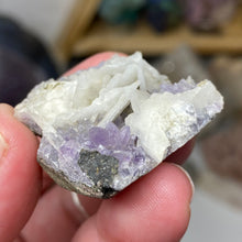 Chargez l'image dans la visionneuse de la galerie, Amethyst Crystals and Chabazite on Sparkling Quartz Chalcedony in Basalt - India Specimen #10