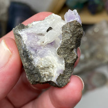 Chargez l'image dans la visionneuse de la galerie, Amethyst Crystals and Chabazite on Sparkling Quartz Chalcedony in Basalt - India Specimen #14