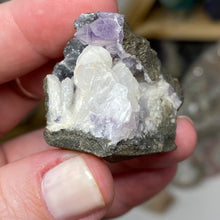 Chargez l'image dans la visionneuse de la galerie, Amethyst Crystals and Chabazite on Sparkling Quartz Chalcedony in Basalt - India Specimen #14