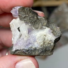 Chargez l'image dans la visionneuse de la galerie, Amethyst Crystals and Chabazite on Sparkling Quartz Chalcedony in Basalt - India Specimen #14