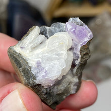Chargez l'image dans la visionneuse de la galerie, Amethyst Crystals and Chabazite on Sparkling Quartz Chalcedony in Basalt - India Specimen #14