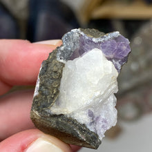 Chargez l'image dans la visionneuse de la galerie, Amethyst Crystals and Chabazite on Sparkling Quartz Chalcedony in Basalt - India Specimen #14