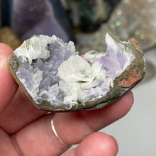 Chargez l'image dans la visionneuse de la galerie, Amethyst Crystals and Chabazite on Sparkling Quartz Chalcedony in Basalt - India Specimen #16