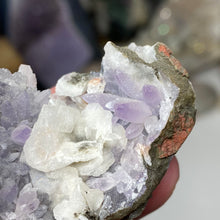 Chargez l'image dans la visionneuse de la galerie, Amethyst Crystals and Chabazite on Sparkling Quartz Chalcedony in Basalt - India Specimen #16