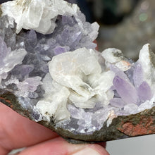 Chargez l'image dans la visionneuse de la galerie, Amethyst Crystals and Chabazite on Sparkling Quartz Chalcedony in Basalt - India Specimen #16