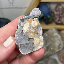 Chargez l'image dans la visionneuse de la galerie, Amethyst Crystals and Chabazite on Sparkling Quartz Chalcedony in Basalt - India Specimen #17