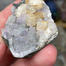 Chargez l'image dans la visionneuse de la galerie, Amethyst Crystals and Chabazite on Sparkling Quartz Chalcedony in Basalt - India Specimen #17