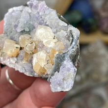 Chargez l'image dans la visionneuse de la galerie, Amethyst Crystals and Chabazite on Sparkling Quartz Chalcedony in Basalt - India Specimen #17