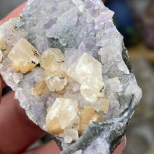 Chargez l'image dans la visionneuse de la galerie, Amethyst Crystals and Chabazite on Sparkling Quartz Chalcedony in Basalt - India Specimen #17