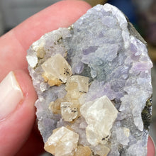 Chargez l'image dans la visionneuse de la galerie, Amethyst Crystals and Chabazite on Sparkling Quartz Chalcedony in Basalt - India Specimen #17