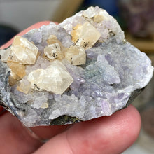 Chargez l'image dans la visionneuse de la galerie, Amethyst Crystals and Chabazite on Sparkling Quartz Chalcedony in Basalt - India Specimen #17