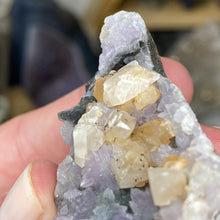 Chargez l'image dans la visionneuse de la galerie, Amethyst Crystals and Chabazite on Sparkling Quartz Chalcedony in Basalt - India Specimen #17
