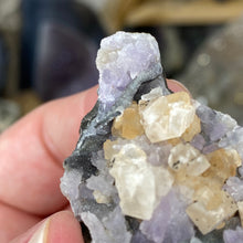 Chargez l'image dans la visionneuse de la galerie, Amethyst Crystals and Chabazite on Sparkling Quartz Chalcedony in Basalt - India Specimen #17