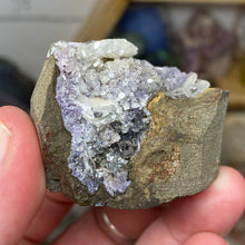Chargez l'image dans la visionneuse de la galerie, Amethyst Crystals and Chabazite on Sparkling Quartz Chalcedony in Basalt - India Specimen #20