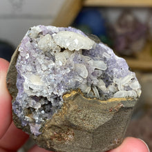Chargez l'image dans la visionneuse de la galerie, Amethyst Crystals and Chabazite on Sparkling Quartz Chalcedony in Basalt - India Specimen #20