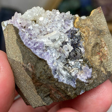 Chargez l'image dans la visionneuse de la galerie, Amethyst Crystals and Chabazite on Sparkling Quartz Chalcedony in Basalt - India Specimen #20