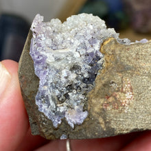 Chargez l'image dans la visionneuse de la galerie, Amethyst Crystals and Chabazite on Sparkling Quartz Chalcedony in Basalt - India Specimen #20