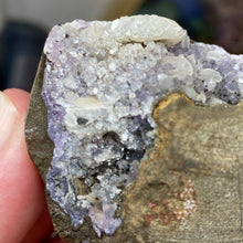 Chargez l'image dans la visionneuse de la galerie, Amethyst Crystals and Chabazite on Sparkling Quartz Chalcedony in Basalt - India Specimen #20