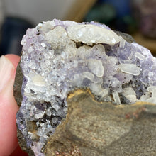 Chargez l'image dans la visionneuse de la galerie, Amethyst Crystals and Chabazite on Sparkling Quartz Chalcedony in Basalt - India Specimen #20