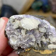 Chargez l'image dans la visionneuse de la galerie, Amethyst Crystals and Chabazite on Sparkling Quartz Chalcedony in Basalt - India Specimen #20