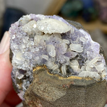 Chargez l'image dans la visionneuse de la galerie, Amethyst Crystals and Chabazite on Sparkling Quartz Chalcedony in Basalt - India Specimen #20