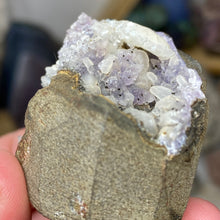 Chargez l'image dans la visionneuse de la galerie, Amethyst Crystals and Chabazite on Sparkling Quartz Chalcedony in Basalt - India Specimen #20