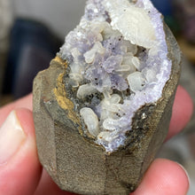 Chargez l'image dans la visionneuse de la galerie, Amethyst Crystals and Chabazite on Sparkling Quartz Chalcedony in Basalt - India Specimen #20