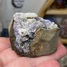 Chargez l'image dans la visionneuse de la galerie, Amethyst Crystals and Chabazite on Sparkling Quartz Chalcedony in Basalt - India Specimen #20