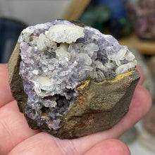 Chargez l'image dans la visionneuse de la galerie, Amethyst Crystals and Chabazite on Sparkling Quartz Chalcedony in Basalt - India Specimen #20
