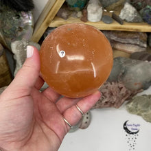 Load and play video in Gallery viewer, Selenite Peach Large Sphere #09