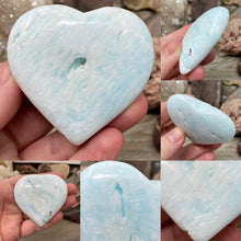 将图像加载到图库查看器中，Blue Aragonite Heart Palm Stones
