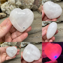 Load image into Gallery viewer, Pink Calcite / Mangano Calcite 2&quot; Heart Palm Stones
