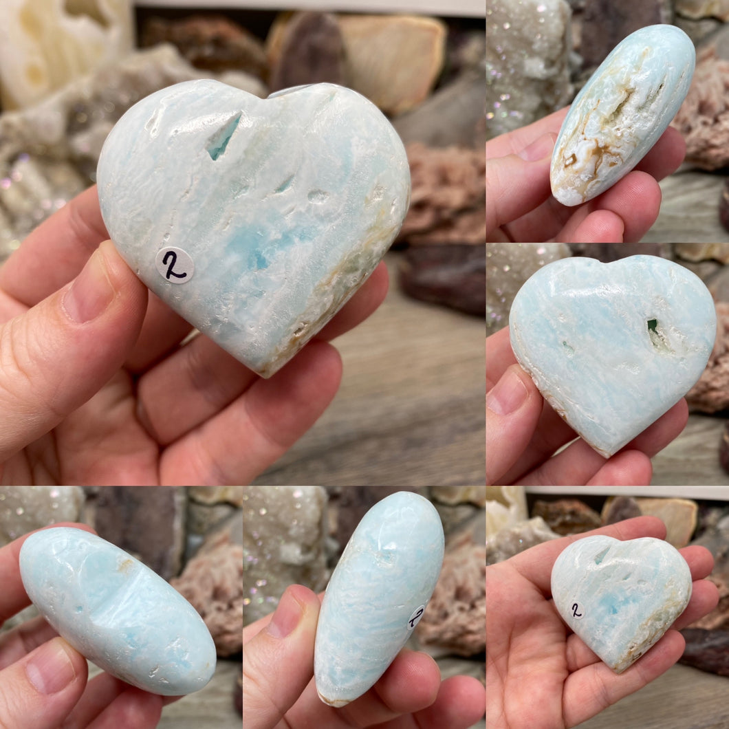 Blue Aragonite Heart Palm Stones