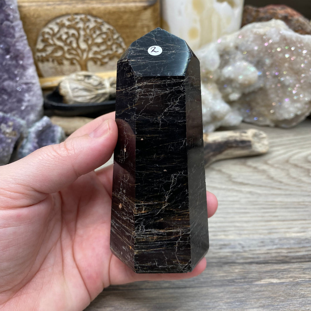 Black Tourmaline with Hematite and Feldspar Tower #02