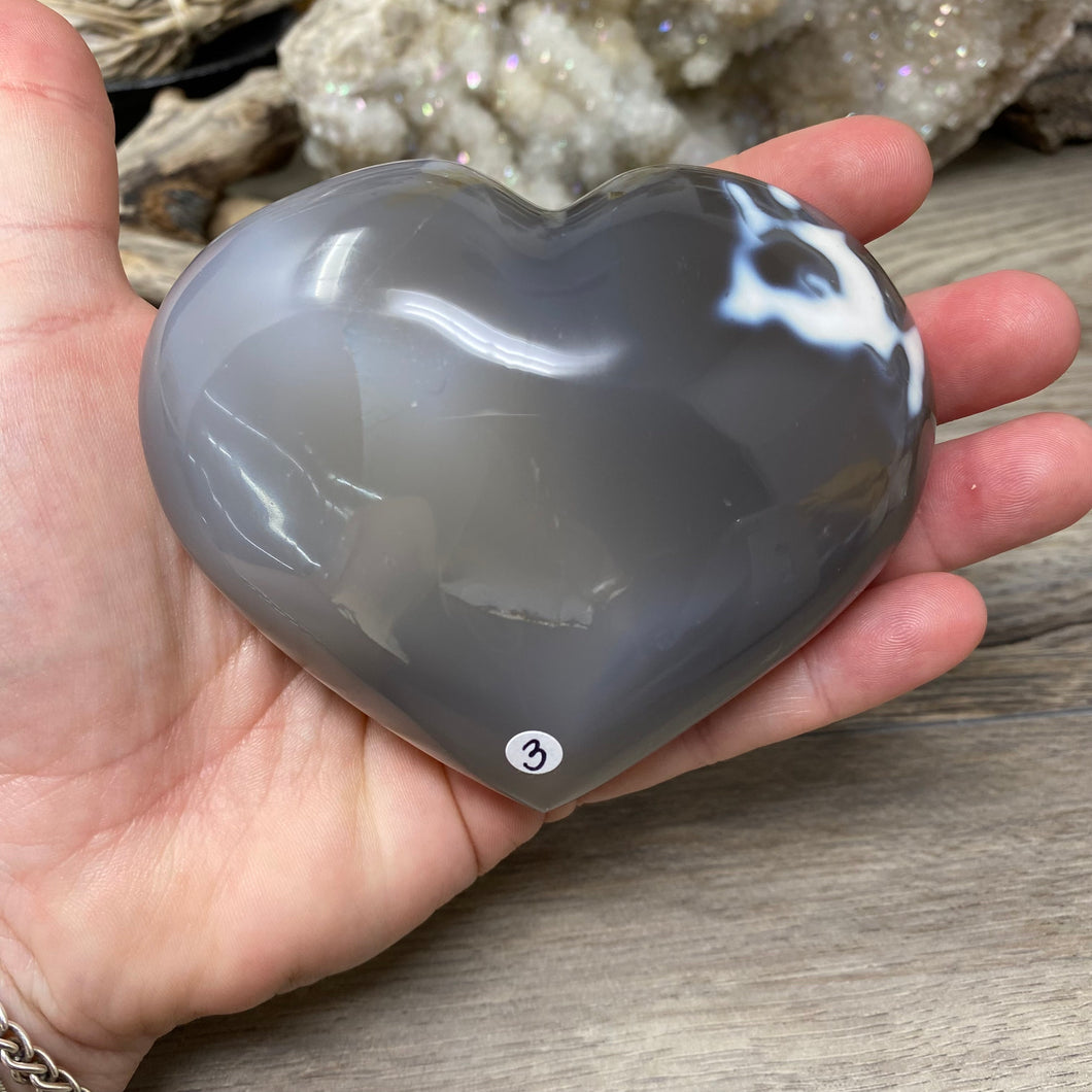 Orca ~ Blue Agate Heart Palm Stone #03